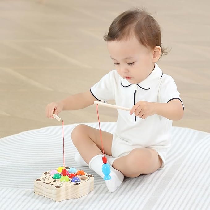 JAUNTY Toddler Montessori Toy Wooden Fishing Game for Kids 1 2 3 Year Old, Preschool Educational Hand Eye Coordination Skill Activity Learning Toy for Toddlers 1-3, for Baby Girls Boys