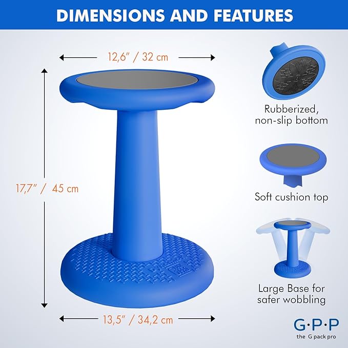 -Dynamic-, Kid Wobble Stool Pair, Wiggle Chair Flexible Seating for Preschool & Elementary Classroom, Improves Focus, Posture & ADHD/ADD-Blue 17.7 Hight' Stools Pack of 2