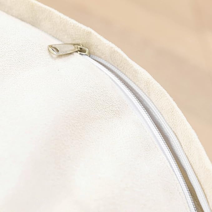 Round Stuffed Pouf Ottoman 20x20x12 Inches Faux Fur Ottoman Foot Rest Under Desk Floor Pouf Foot Stool Poof for Living Room, Bedroom Small Furniture (White)