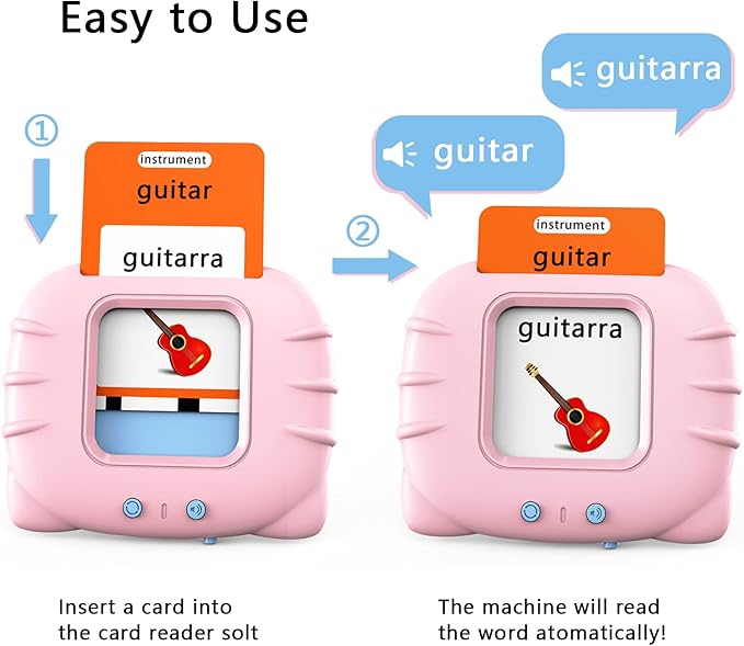 Lapare Spanish and English Bilingual Audible Flash Cards Toy with Music, Learn Spanish and English for Kids, Niñas, Niños, Bebes