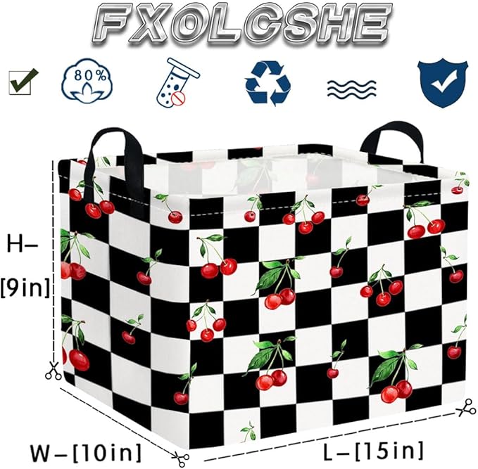 Rectangular Cherry baskets,Racing flag basket,Kids Storage Bins,Waterproof Collapsible Storage Bin,Toy Storage Bin,Cute Organizer Box,Book baskets,Girl room Decor(Cherry)