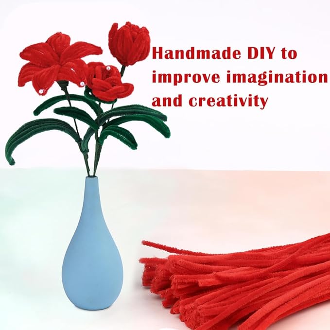 100Pcs Pipe Cleaners, Pipe Cleaners Craft, Creative Craft Pipe Cleaners for Festivals Flower Making, Chenille Stems Crafting Pipe Cleaners, Craft Supplies for Home Decorations/Red