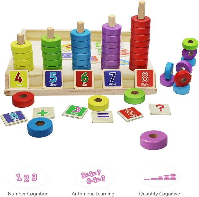 Lydaz Montessori Math Manipulatives Toys, Kids Wooden Number Blocks Toys, Kindergarten Learning Education Toy, Preschool Classroom Must Haves, STEM Counting Puzzle Toy Gift for Toddler 3 4 5 6 Years