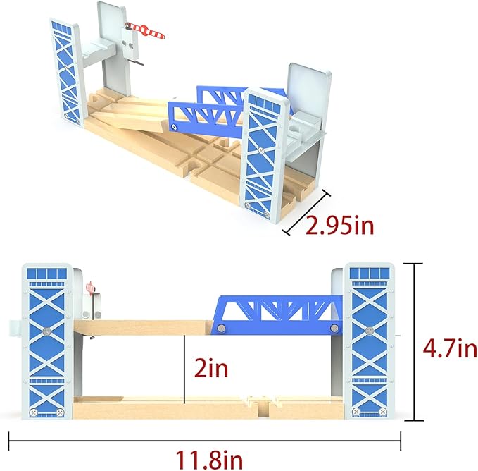 Z MAYABBO Wooden Train Set Accessories Wood Railway Bridge for Railroad Tracks, 2-Level Overpass Compatible for All Railway Tracks System
