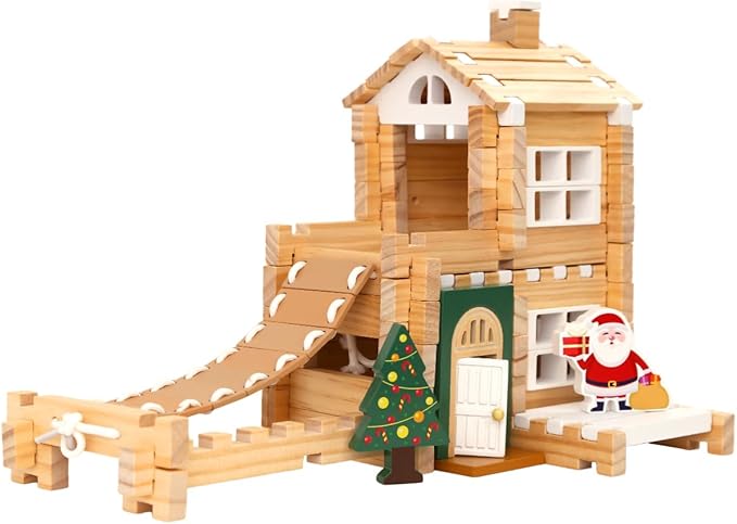 Jovi-mindly Dream House Building Blocks Set Wooden Blocks Toys (107 pcs) with Door and Windows, Educational Classic Wooden Blocks for Toddlers Ages 3+ Boys and Girls Aged,FSC Certified