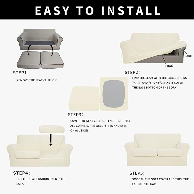 Easy-Going 100% Dual Waterproof Oversized Loveseat Cover Stretch Soft Couch Cover for Dogs, Sofa Slipcover for 2 Separate Cushion Couch Leakproof Furniture Protector for Kids, Pets Ivory