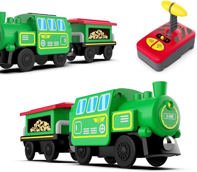 Wooden Train Accessories Battery Operated Locomotive Train, Remote Control Train for Track Set, Powerful Engine Train Vehicles Fit All Major Brands Track Railway System (Battery Not Included)