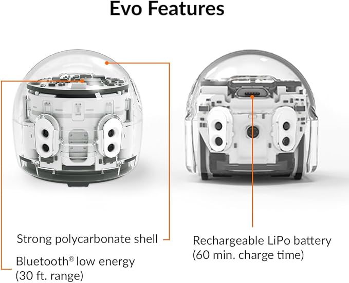 Evo Entry Kit: Interactive Coding Robot, Kids Ages 5+, Includes Color Code Markers, Charging Cable, Zip Case, Access to 700+ STEM Lessons - Educators & Parents, No Coding Experience Required