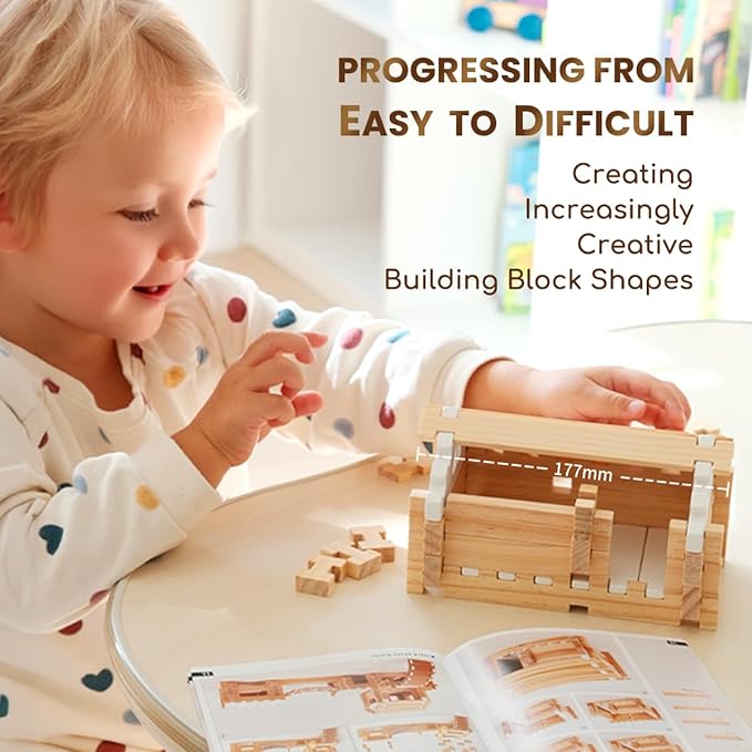 Jovi-mindly Dream House Building Blocks Set Wooden Blocks Toys (107 pcs) with Door and Windows, Educational Classic Wooden Blocks for Toddlers Ages 3+ Boys and Girls Aged,FSC Certified