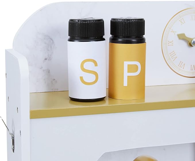 Teamson Kids Versailles Petite Classic Kids Wooden Interactive Play Kitchen, White with Faux White Marble and Gold