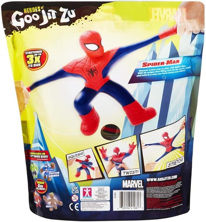 Heroes of Goo Jit Zu Spider-Man Licensed Marvel, Super-Sized, Huge 8" Tall Spider-Man | Twist, Squish, and Stretch up to 3X its Size, Multicolor (41081)