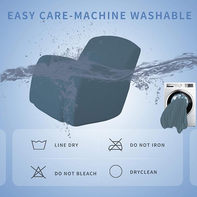 Easy-Going Oversized Recliner Stretch Sofa Slipcover Sofa Cover 1 Piece Furniture Protector Couch Soft with Elastic Bottom Kids,Polyester Spandex Jacquard Small Checks(Oversize Recliner,Bluestone)