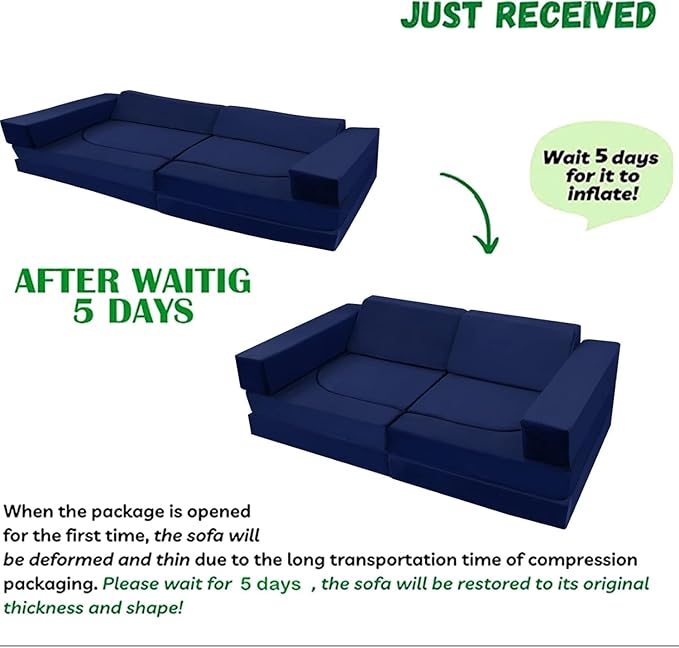 MeMoreCool Modular Kids Play Couch, 10 Piece Foam Lounge Sofa for Playroom, Large Toddler Bed and Block Couch for Boys, Navy