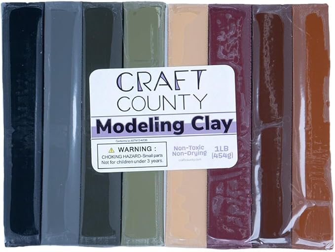 Craft County Modeling Clay – 1 lb (Eight Assorted Color Bars) – Use for Claymation, Models, and Stop Motion (Neutrals)