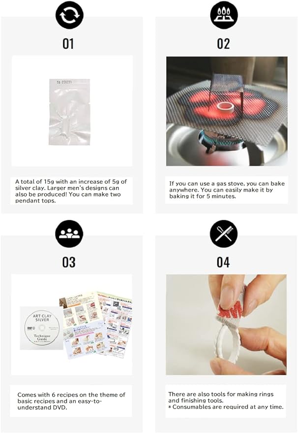Clay Art Art Silver Starter Set Silver 10g with Recipe, DVD, Tools, Silver 5g Increase Japan Import with Kanji Love Sticker, 8.81 x 8.18 x 2.55 in