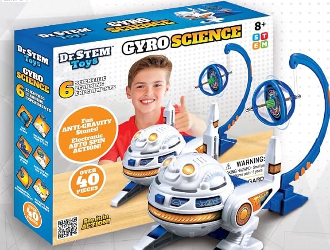Dr. STEM Toys Gyro Science Kit | Unique Gyroscope Set Amazes Kids with 6 Awesome Science Stunts | Designed in USA for Boys & Girls 8 & Up | Boxed for Easy Gifting