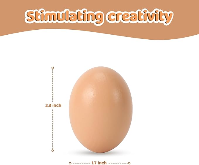 Fake Chicken Eggs, 20-Count Brown Wooden Artificial Eggs in Carton for Painting and Crafts, Food Toys for Play and Room Decor, Fake Eggs for Nesting Boxes and Poultry Incubators.