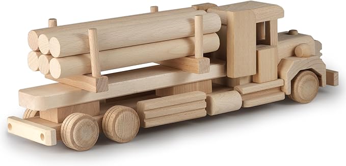 Wood DIY Car Toys - Retro Logging American Truck with Cargo - Paintable Educational Toys for Kids Ages 3+ Wooden Toys for Childrens & Adults - Paint Your own Truck