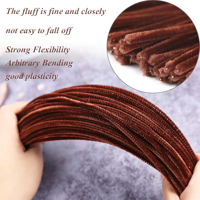 100Pcs Pipe Cleaners, Pipe Cleaners Craft, Creative Craft Pipe Cleaners for Festivals Flower Making, Chenille Stems Crafting Pipe Cleaners Craft Supplies for DIY Decorations/Dark Brown