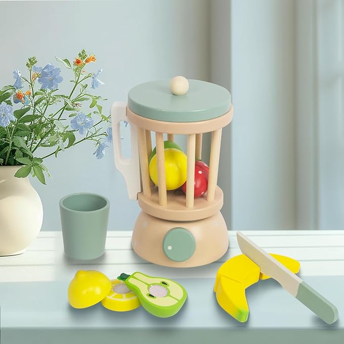 Kids Play Kitchen Toys, Wooden Fruits Juicer for Kids, Pretend Play Kitchen Accessories, Montessori Learning Toy for Toddlers 1-3