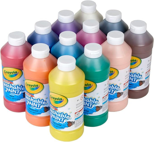 Crayola Washable Paint (12ct), Bulk Paint Set for Kids, Nontoxic Paint, Kids Craft Supplies, Teacher Classroom Must Have, 16 Oz