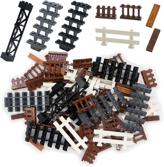 BroTex Fence Farm Accessories - MOC House Building Blocks Set, City Garden Bricks Parts Bulk Pieces, Stair Railing Bars, Assembly Toys for Creative Kids