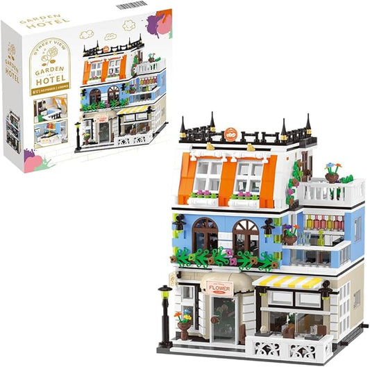 City Garden Hotel Building Sets,House Architecture Model Blocks Toys for Adults & Teens,1300 PCS Mini Bricks with LED(Not Compatible with Lego)