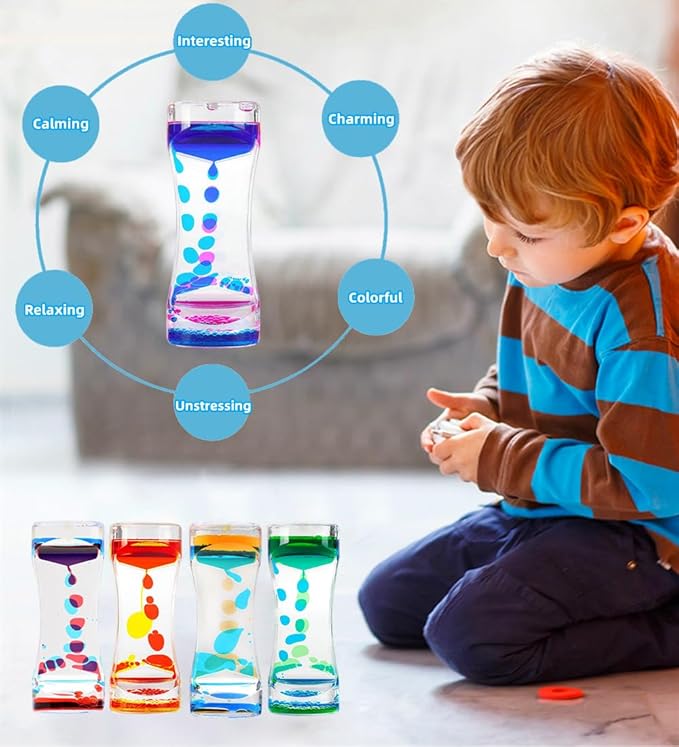 Oneshow 8 Pack Liquid Motion Bubbler Oil Hourglass Water Bubbler Timer for Kids and Teenager Sensory Toys Fidget Toy Activity Calm Stress Relief Desk Decor Adults