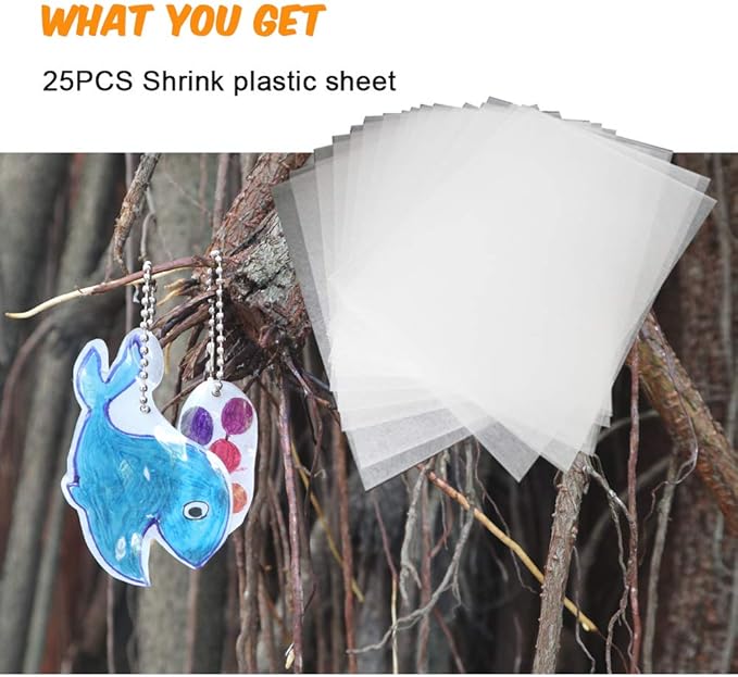 BAISDY 25Pcs Shrink Plastic Sheets for Crafts Heat Shrink Paper for Crafts Kids DIY Jewelry Making, 14.5x20cm