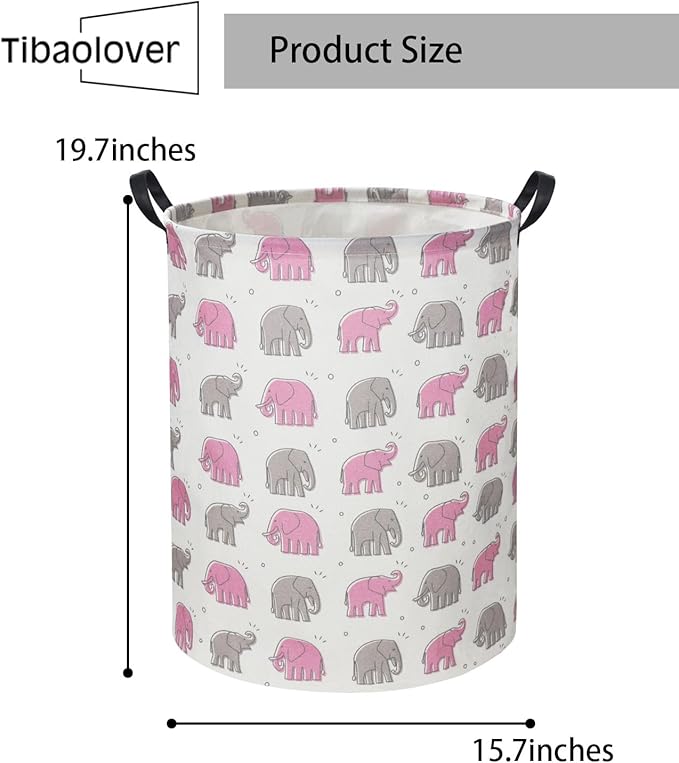 Elephant Baby Laundry Basket Pink Girls Hamper Elephant Toy Storage Bin for Girls Room Decor Baby Nursery Hamper Gift Baskets for Bedroom Bathroom(Line Elephant)