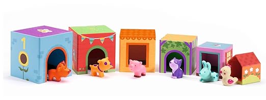 DJECO Topanifarm Blocks - Build a Farm, Wooden Blocks & Animal Toys for Home, School or Gifts - Fun & Creative for Family & Friends - Playful, Educational Toys for Preschool, Kids Months 18+