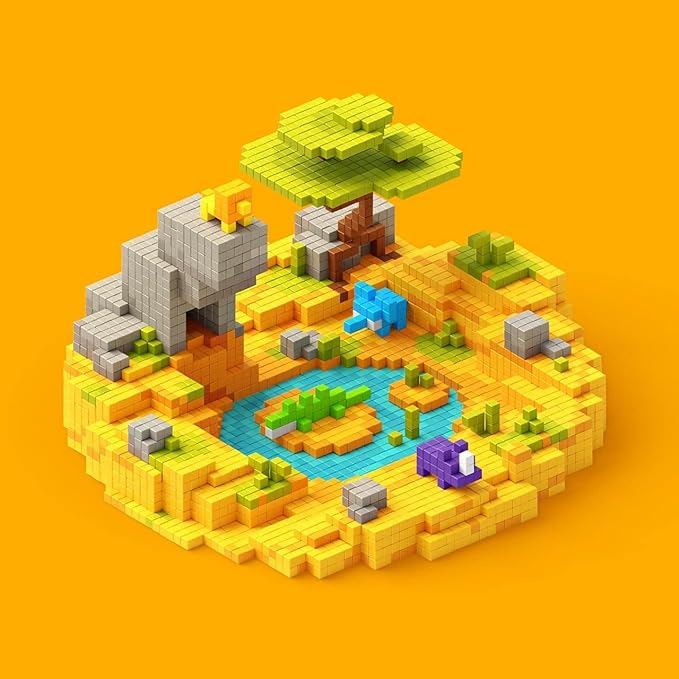 PIXIO Mini Safari - Tiny Magnetic Blocks Building Toy in The Pixel Art Style with Free App - 5/16" Plastic Cubes with 6 Magnets Inside - Open Ended Toy - Creativity Toy for Ages 6+