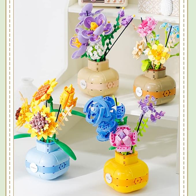 Purple Flower Bouquet Building Blocks Set Violet with Vase for Friends (Adults or Kids Age of 8+) Mini Bricks Botanical Collection Bonsai Tree Plants Ornament Sets for Girls or Women 539PCS