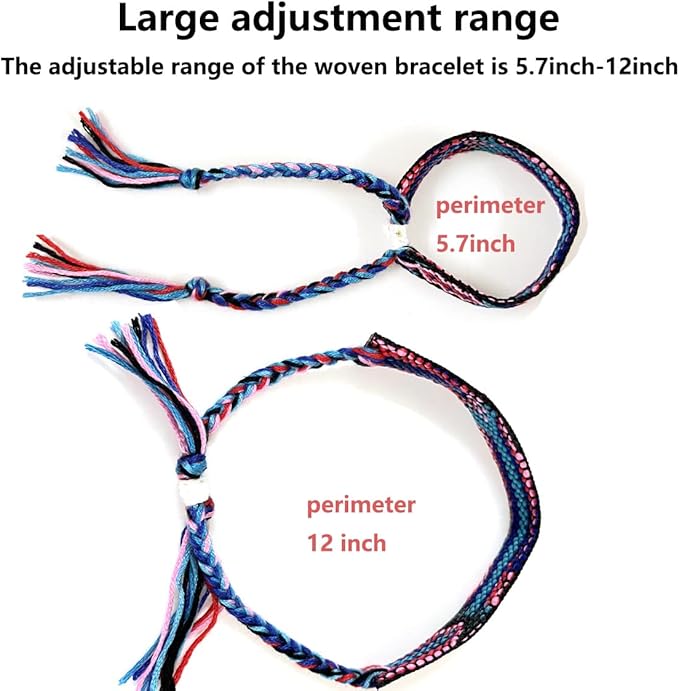 Woven Friendship Bracelets, Braided Bracelets String, Adjustable Nepal Bracelet,Mexico Wave Anklet for Best Friends Kids Women Girls Kids Men, Assorted Colorful(12PCS)
