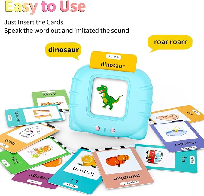 Educational-Toys with Music, ABC Talking-Flash-Cards with 252 Sight Words, Number, Preschool-Learning-Activities, Pocket Speech for Toddler Ages 1-6 Boys and Girls, Birthday/Easter Gifts, Blue
