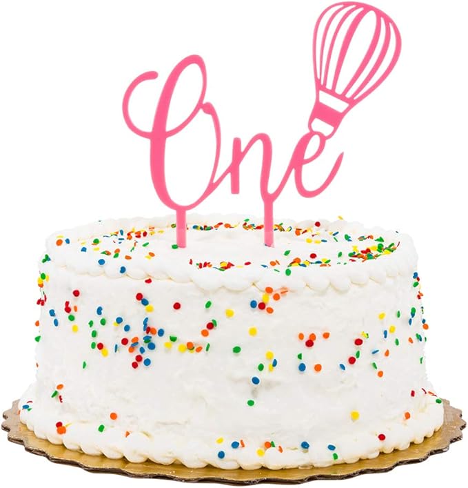 Restaurantware-Cake Top 6.3 x 5.9 Inch One Cake Topper, 1 Sturdy First Birthday Cake Topper - For One Year Anniversaries Or First Birthday Parties, Dessert Decoration, Pink Acrylic Cake Topper