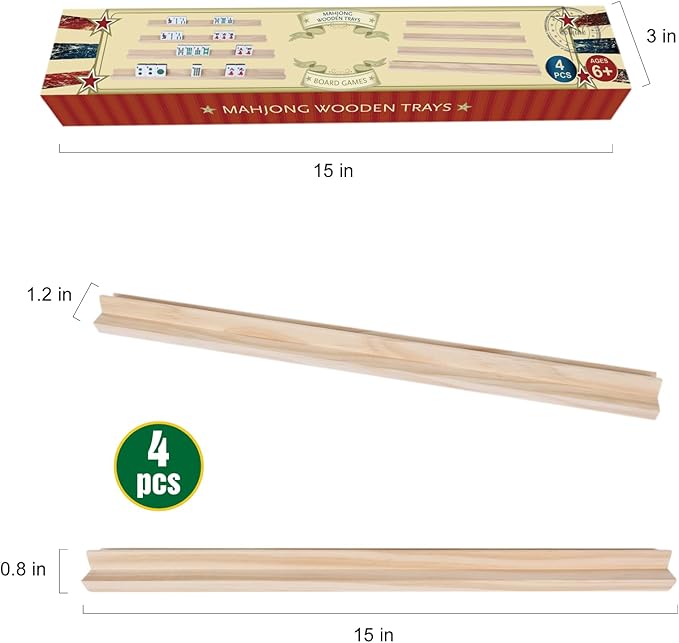 GOTHINK Wooden Mahjong Tiles Trays/Racks/Holders Set of 4, Upgrade Your Mahjong Game, Racks for Mahjong, Mexican Train, Dominoes, and More (Racks Only)