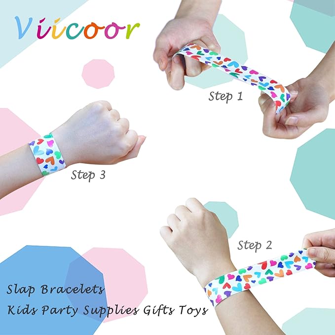 Viicoor Slap Bracelets for Kids 30 PCS Wristbands Snap Bracelet Bulk Gadget Gifts Prizes Students