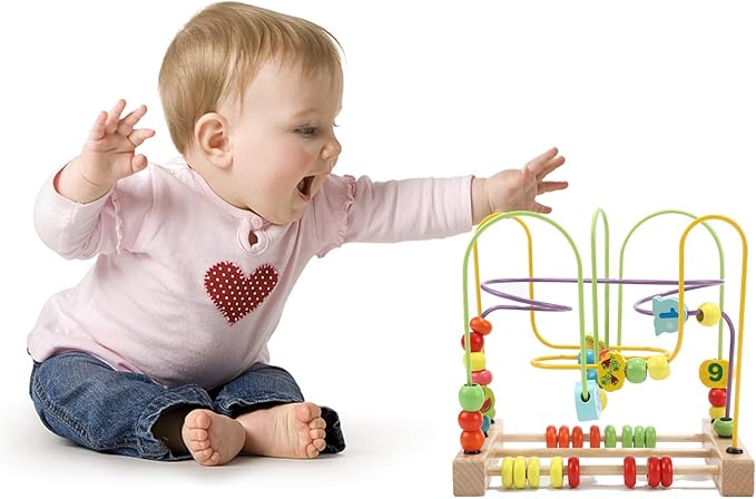 Wondertoys Bead Maze Toy for Toddlers Wooden Colorful Abacus Roller Coaster Educational Circle Toys for Babies Bead Maze Activity Cube Sensory Toys for Children