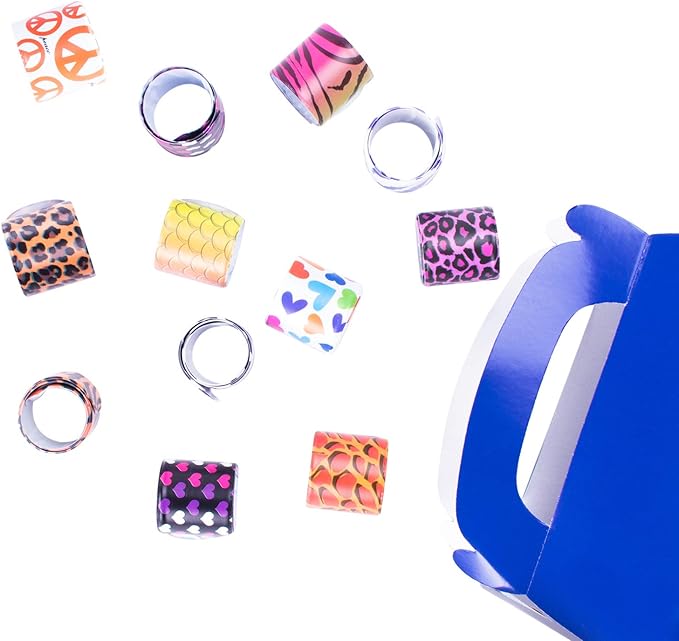 Super Z Outlet Slap On Plastic Vinyl Retro Bracelets with Colorful Hearts & Animal Print Design Patterns for Children, Toy Party Favors (72 Pack)