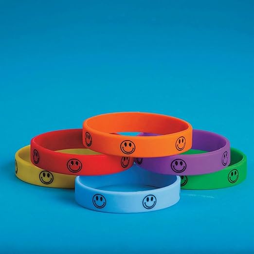 S&S Worldwide Smiley Face Silicone Bracelets, Pack of 24