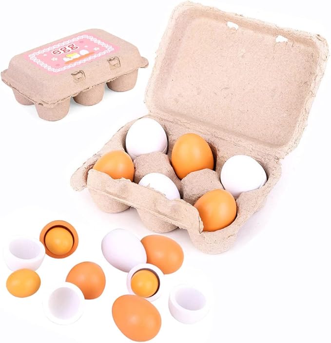 Newmemo Easter Wooden Eggs 6pcs Faux Fake Eggs Easter Decor Eggs Wooden Chicken Eggs Paintable Eggs for DIY Crafts Easter Egg Painting Chicken Coop Pretend Play Kitchen Toy Food Easter Basket Stuffers