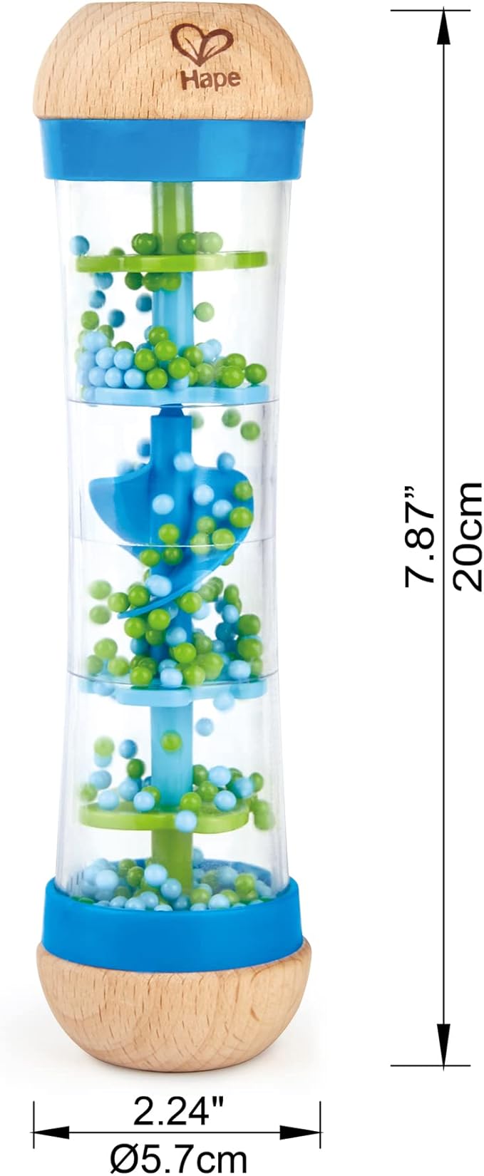 Hape Beaded Raindrops | Mini Wooden Musical Shake & Rattle Rainmaker Toy, Blue, Model Number: E0328B