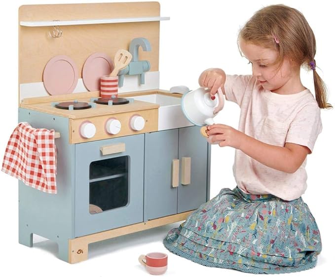 Tender Leaf Toys - Mini Chef Home Kitchen - Wooden Kitchenette Fully Equipped with Accessories for Pretend Cooking - Develops Social, Creative & Imaginative Skills - Learning Role Play - Age 3+