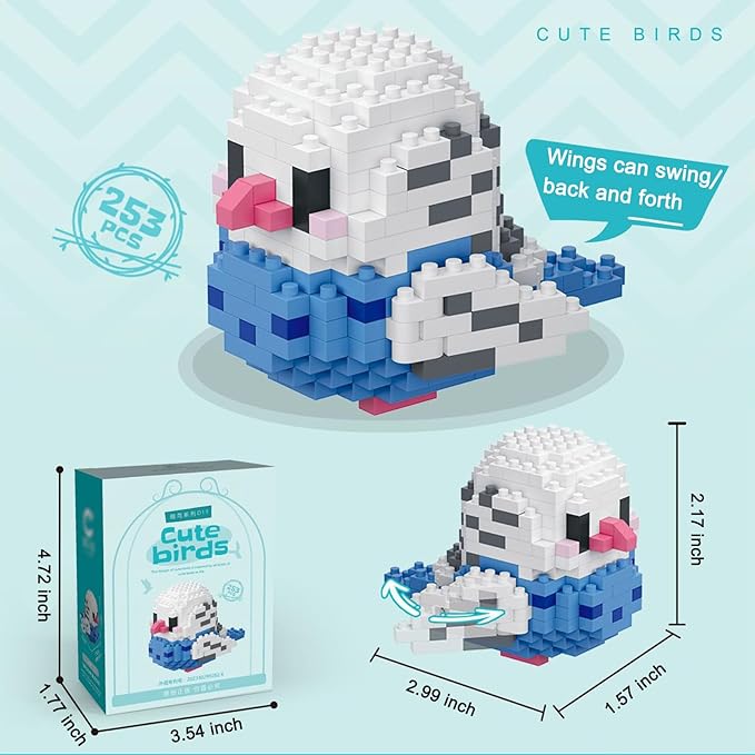 Birds Building Blocks for Adults Mini Building Blocks Birds Building Bricks Toy Micro Block Building Set Gift for Kids and Adults-253 PCS(Budgerigar B)