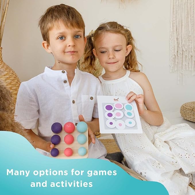 Ulanik Balls on Board Toddler Montessori Toys for 3 Year Old + Kids Wooden Peg Sorter Game for Learning Color Sorting and Counting Preschool Education — 36 pcs