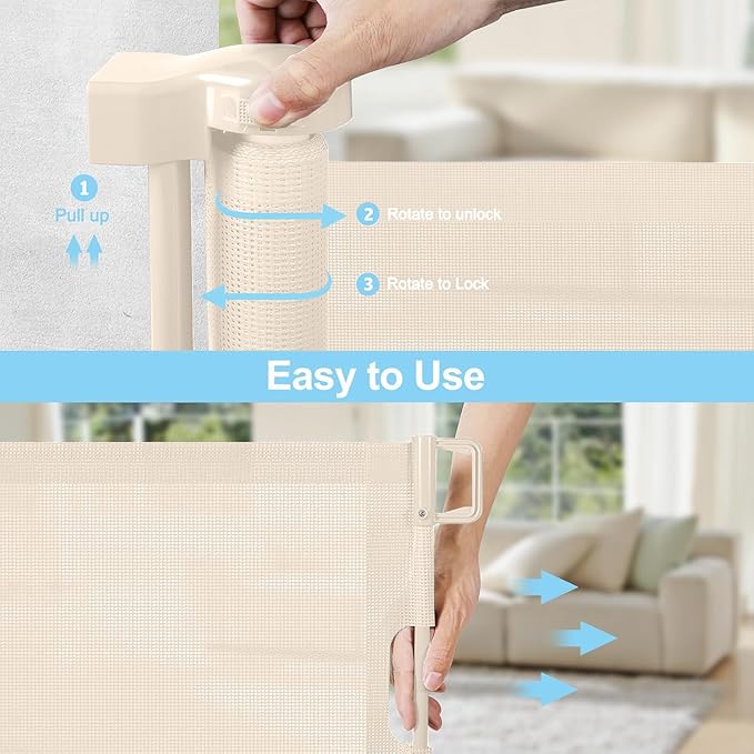 168 Inch Extra Large Baby Gates Extra Wide Retractable Baby Gates Indoor Child Gate for Wide Openings Extra Large Toddler Gate Mesh Kid Gate for Large Opening Outdoor Safety Baby Gates for Dog (Beige)