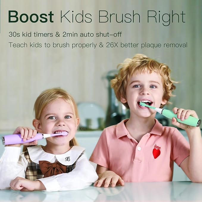 Kids Electric Toothbrushes Sonic Rechargeable Tooth Brush Gifts for Boys and Girls Smart Timer Power Toothbrush - Blue 3 4 5 6 7 8 9 10 11 12 (Mint)