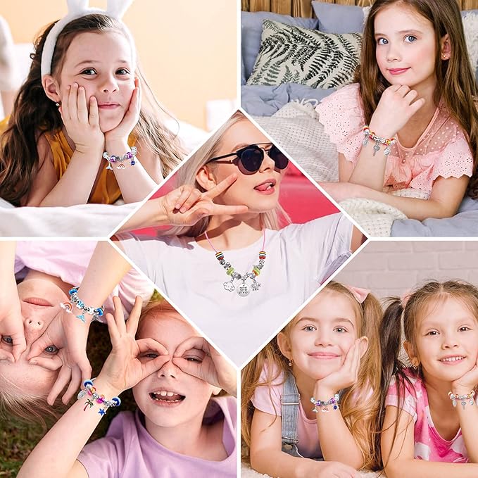 Thrilez DIY Bracelet Making Kit for Girls, 97Pcs Charm Bracelets Kit with Beads, Pendant Charms, Bracelets and Necklace String for Bracelets Craft & Necklace Making, Gift Idea for Kids and Girls