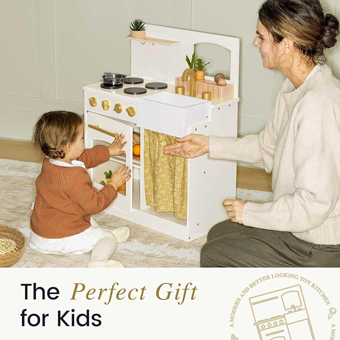 Tiny Land Play Kitchen, Kids Kitchen Playset, Toddler Kitchen with Cutting Food Set, Wooden Kitchen Sets for Kids, Best Gift for Girls and Boys